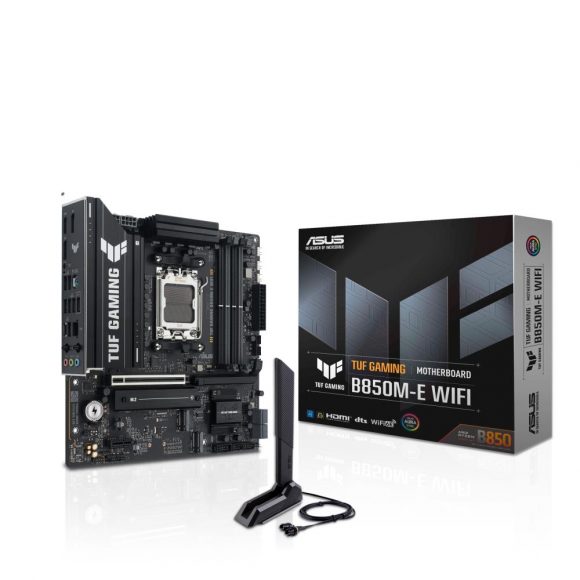 Mainboard|ASUS|AMD B850|SAM5|Micro-ATX|Memory DDR5|Memory slots 4|1xPCI-Express 4.0 1x|1xPCI-Express 4.0 16x|1xPCI-Express 5.0 16x|3xM.2|1xHDMI|2xDisplayPort|4xUSB 2.0|2xUSB 3.2|2xUSB-C|1xPS/2|1xRJ45|3xAudio port|TUFGAMINGB850M-EWIFI
