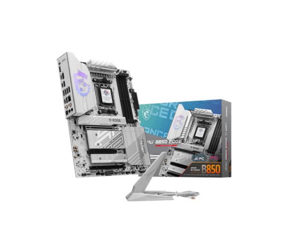 Mainboard|MSI|AMD B850|SAM5|ATX|Memory DDR5|Memory slots 4|3xPCI-Express 16x|4xM.2|1xHDMI|1xAudio-In|1xAudio-Out|4xUSB 2.0|1xUSB 3.0|2xUSB 3.2|3xUSB-C|1xOptical S/PDIF|1xRJ45|MPGB850EDGETIWIFI