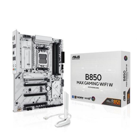 Mainboard|ASUS|AMD B850|SAM5|ATX|Memory DDR5|Memory slots 4|2xPCI-Express 3.0 16x|1xPCI-Express 4.0 16x|1xPCI-Express 5.0 16x|3xM.2|1xHDMI|1xDisplayPort|2xUSB 2.0|5xUSB 3.2|1xUSB-C|1xRJ45|3xAudio port|B850MAXGAMINGWIFIW
