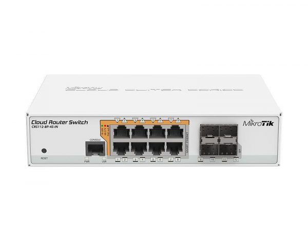 475b5ba2-d0c5-401a-8c01-aa9ff557b479.jpeg Switch MIKROTIK 8x10Base-T / 100Base-TX / 1000Base-T 4xSFP 1xConsole CRS112-8P-4S-IN