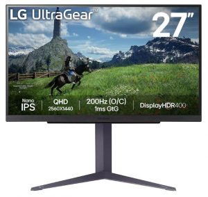 LCD Monitor LG 27 in. Panel IPS 2560x1440 16:9 180Hz 1 ms Pivot Height adjustable Tilt Colour Black 27GS85Q-B
