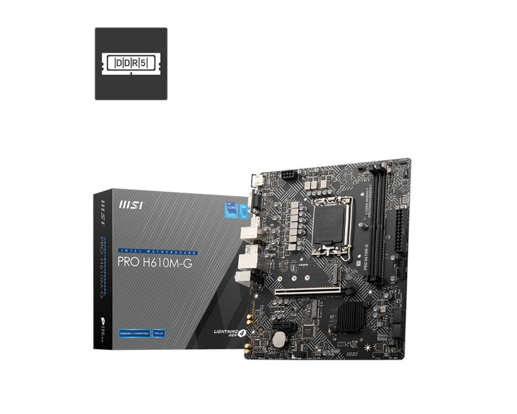 Mainboard|MSI|PRO H610M-G|Intel H610|LGA 1700|micro ATX|RAM DDR5-SDRAM|2xSlots|1xPCI