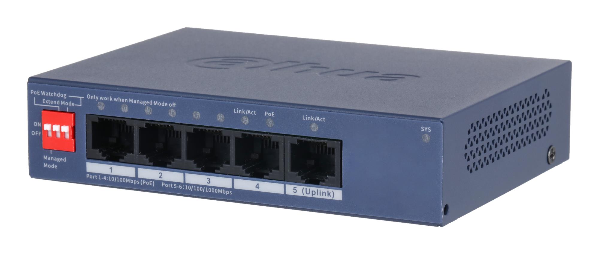 Switch|DAHUA|DH-CS4005-4ET1GT-36|Switch layer L2|4xRJ-45 ports|RJ-45 Ports Type
