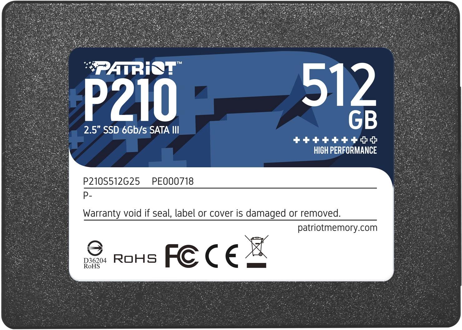 SSD|PATRIOT|P210|512GB|SATA 3.0|Write speed 430 MBytes/sec|Read